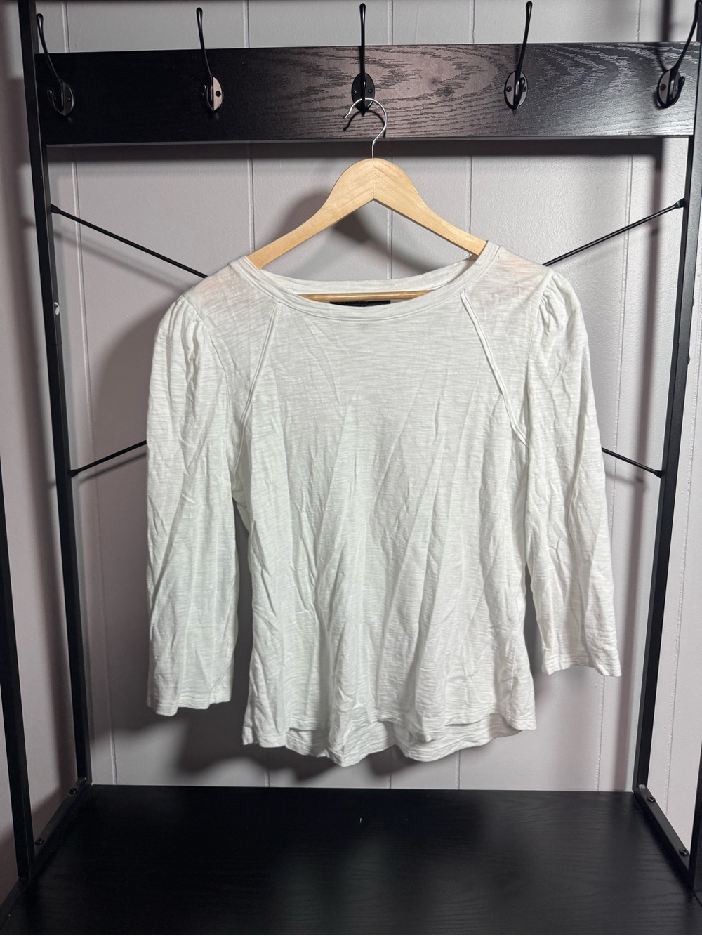 White House Black Market Women's White Crewneck Long Sleeve Top